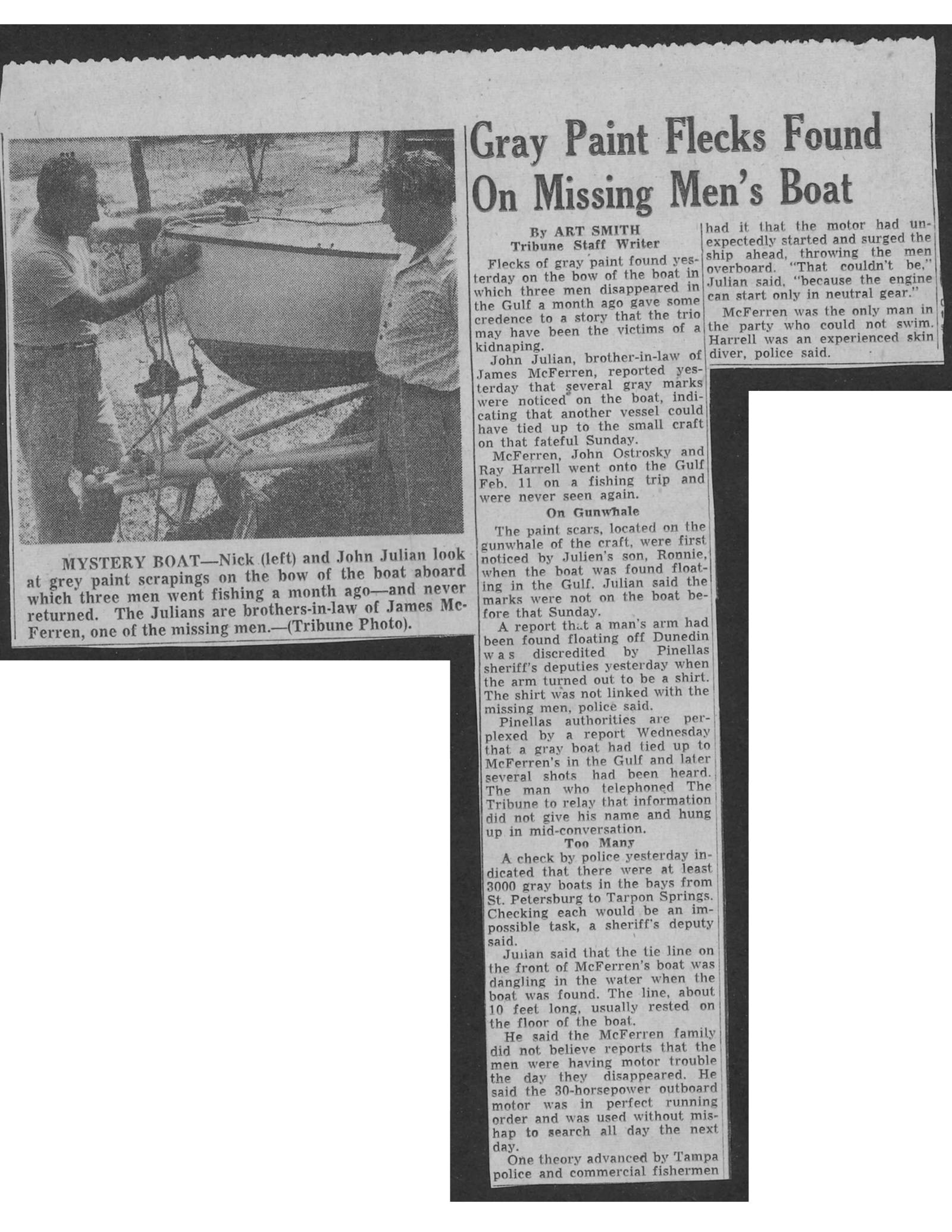 Scan of clipping 6: Gray Paint Flecks Found On Missing Men's Boat
