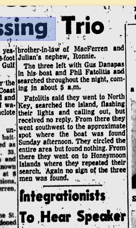 Second column: the night search by Ronnie, Gus Danapas and Phil Fatolitis