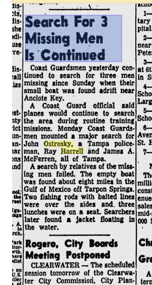 St. Petersburg Times, February 1, 1956, Search For 3 Missing Men Is Continued